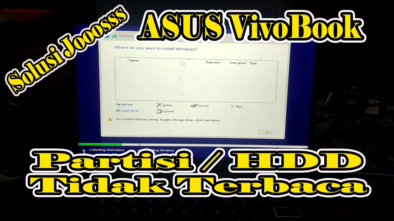 SOLUSI Laptop ASUS VivoBook. PARTISI HARDISK TIDAK TERBACA. SAAT PROSES INSTALL ULANG 