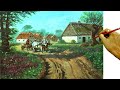 HOW TO PAINT Realistic Village with Farmer and Cattle in Acrylics