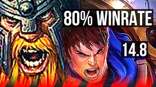 OLAF vs GAREN (TOP) | 80% winrate, Rank 3 Olaf, 11 solo kills, 43k DMG | TR Challenger | 14.8