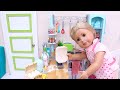 Baby Dolls Cooking Sweets in the Toy Kitchen - Pretend Play