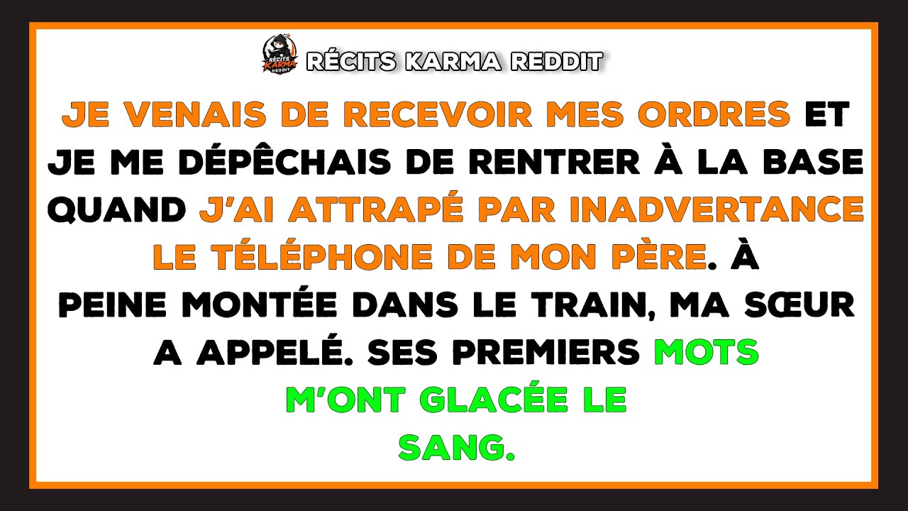 Le train venait de quitter la gare quand mon téléphone a vibré, mais ce n'était pas le mien — j'avais attrapé celui de mon père par erreur. À l'autre bout du fil, la voix de ma sœur, glaciale : «...