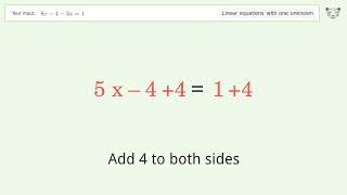 Linear equation with one unknown: Solve 8x-4-3x=1 step-by-step solution