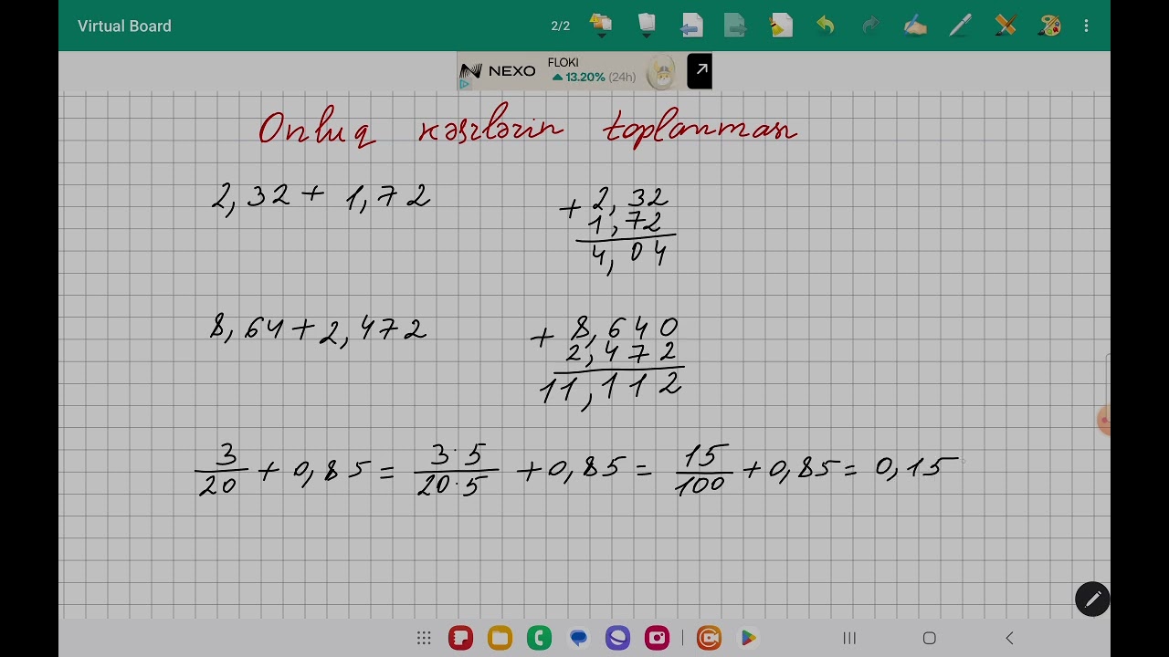 5ci sinif riyaziyyat.  onluq kəsrlərin toplanması