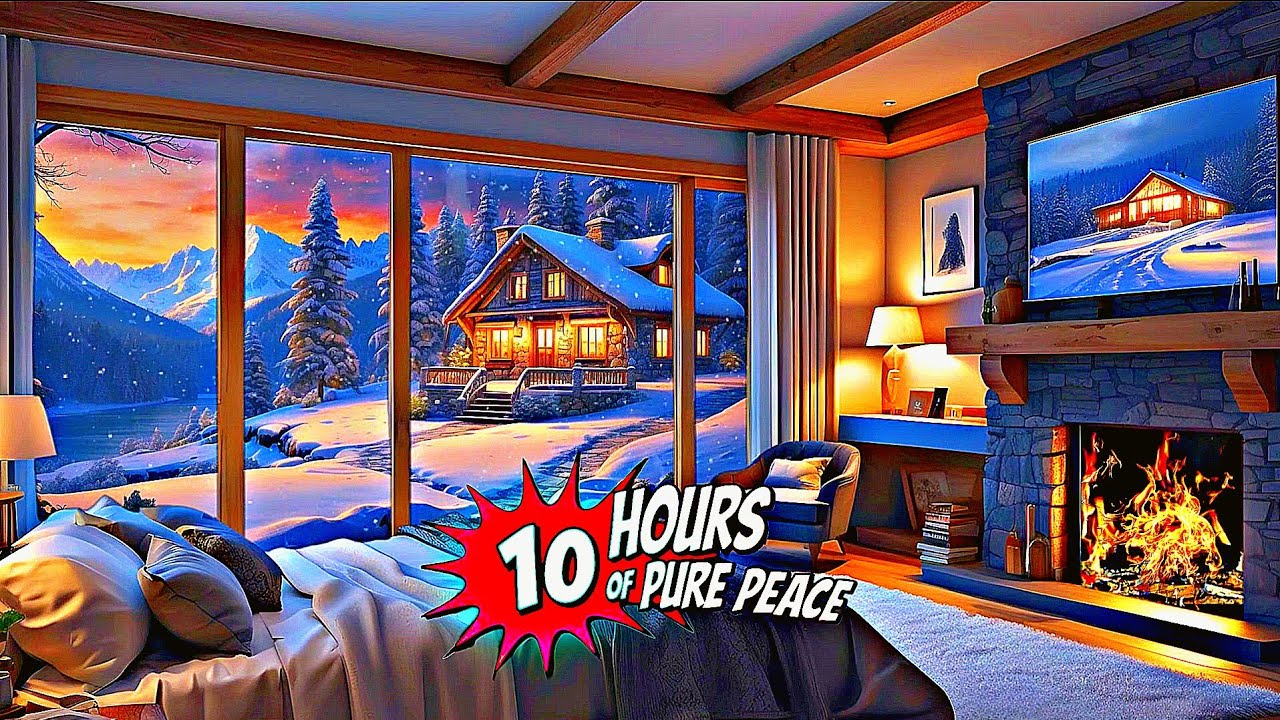 10 HOURS • Cozy Winter Cabin Ambience ❄️🔥 | Snowfall, Fireplace Crackling & 432Hz Healing Music
