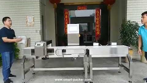 Product bag pouch automatic metal detecting weight checking with rejection system testing video