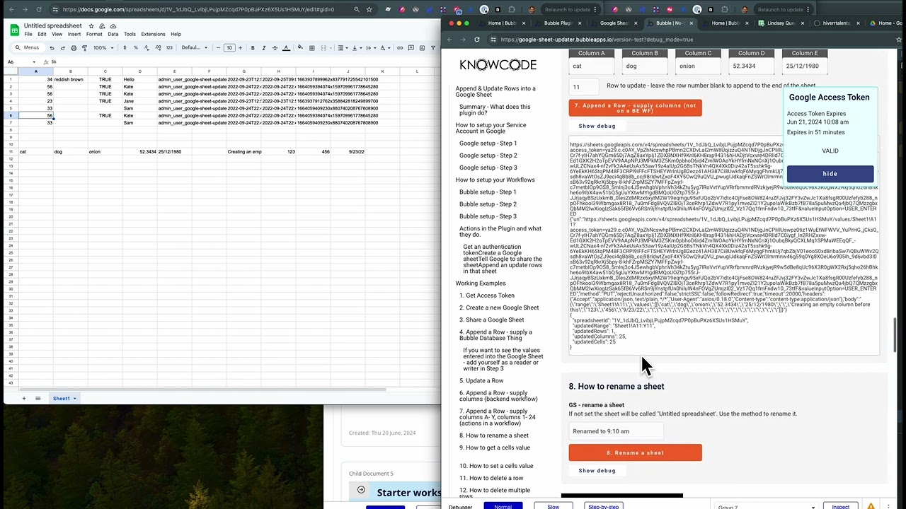 Bubble.io Plugin editing a Google sheet - append/insert/edit
