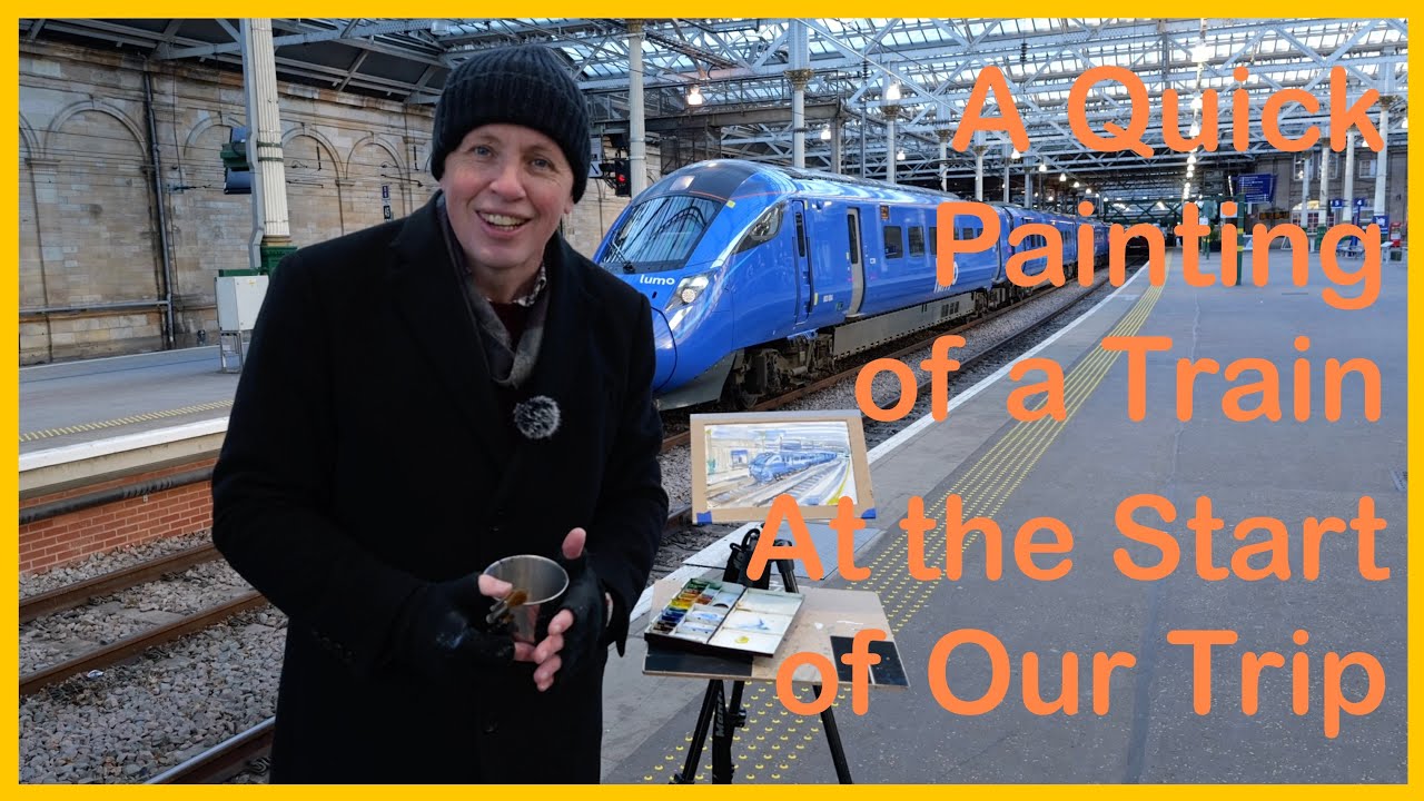 A Quick Watercolour Painting of a Train at Edinburgh Waverley Station