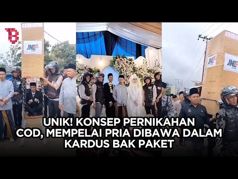 Agak lain, konsep pernikahan COD, mempelai pria dibawa dalam kardus bak paket | TRENDING