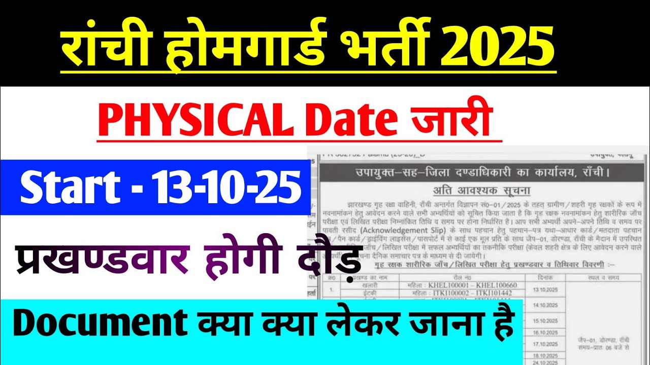 Ranchi Homeguard Physical Date|ranchi homeguard running date|ranchi homeguard physical date|Ranchi 