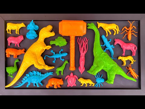 cleaning toys,dinosaur,brachiosaurus,t-rex,elephant,horse,turtle,nemo fish,cuttlefish,panda,cow