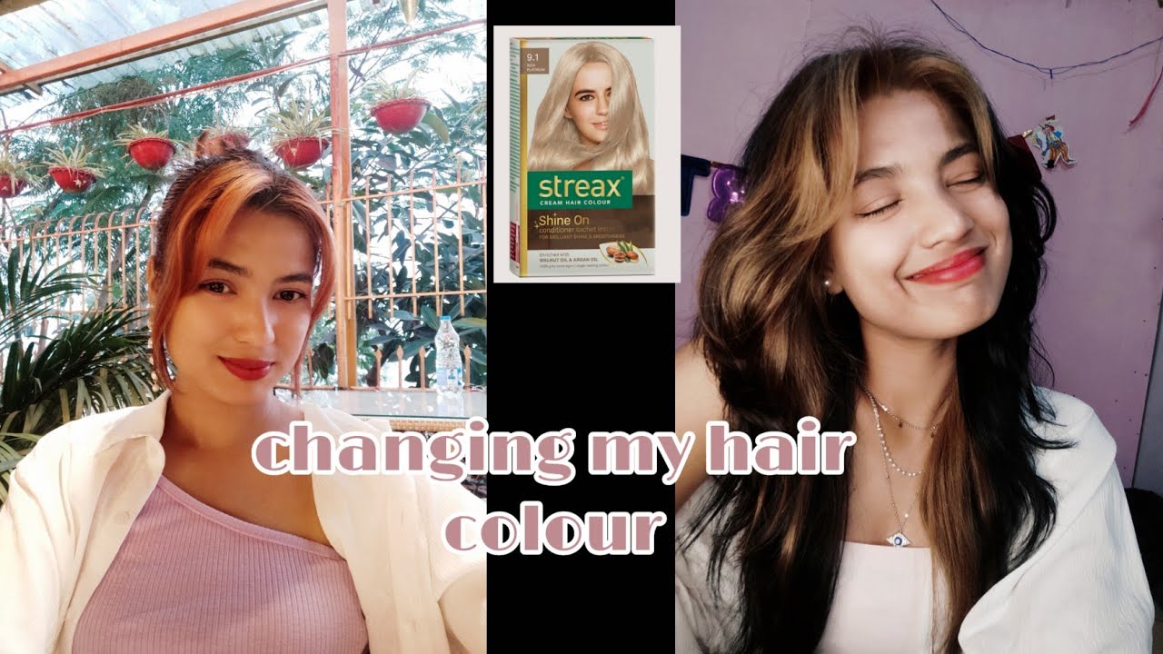 changing my hair colour using streax hair colour rich platinum 9.1