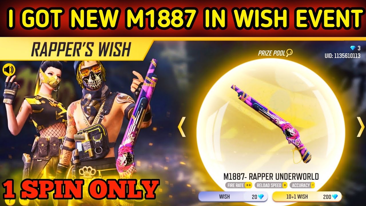 NEW RAPPER WISH EVENT FREE FIRE || FREE FIRE NEW EVENT || NEW M1887 SKIN EVENT || FF NEW EVENT