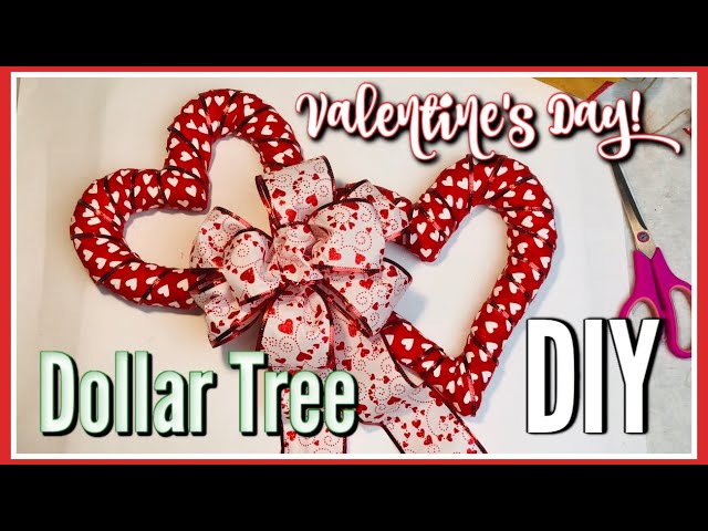 Dollar Tree Valentine's Day Heart Wreath using 2 Colors of 6 Inch