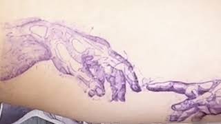 tattoo session, Creation of Adam,  Real time tattoo