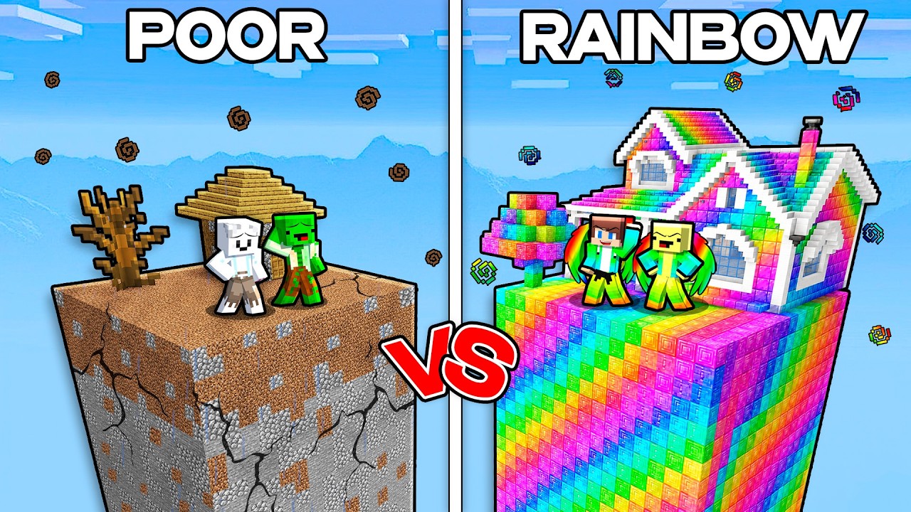 Mikey and Carrie vs Banana Kid and JJ: POOR vs RAINBOW CHUNK BATTLE In Minecraft - Maizen