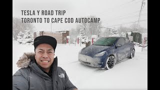 Tesla Y Road Trip through a SNOW STORM | Toronto to Cape Cod AutoCamp