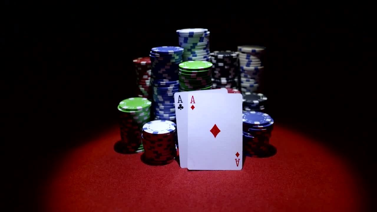 Aces On Poker Chip Stacks Stock Video