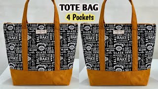 How to make reusable Tote bag with 4 Pockets / Shopping Bag Sewing Tutorial / how to make cloth bags