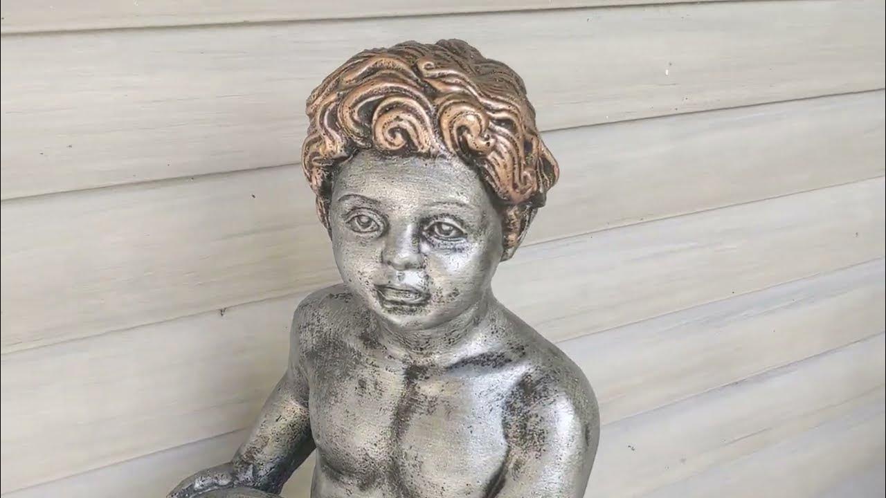 Boy and Girl Concrete Statues! Custom painted in metallic silver and