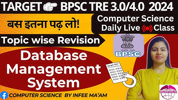 Database management system के महत्वपूर्ण प्रश्न| BPSC TRE3.0/4.0 computer science by Infee ma