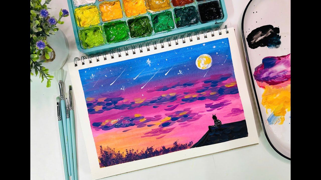 Cỏ Art / Gouache painting / Landscape painting / vẽ tranh phong cảnh bằng màu Gouache