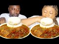 Asmr mukbang okra pepper soup and pounded yam fufu with assorted meat african food eating sound