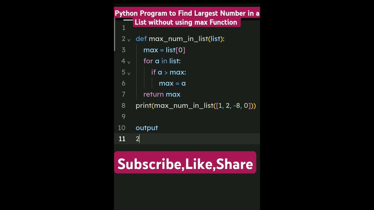 Python Program to Find Largest Number in a List without using max ...