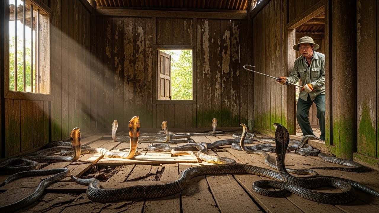 Cuộc gọi khẩn cấp rắn hổ mang chúa trú ẩn trong nhà hoang 100 năm