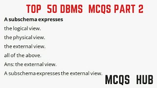 Top 50 Database Management System Mcqs  50 Dbms Mcqs With Answer  Database Management System Part2