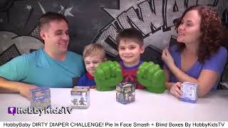 HobbyBaby DIRTY DIAPER CHALLENGE! Pie In Face Smash + Blind Boxes By HobbyKidsTV