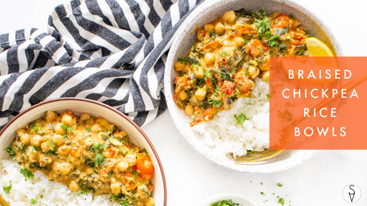 Mediterranean Braised Chickpea Rice Bowls - This Savory Vegan