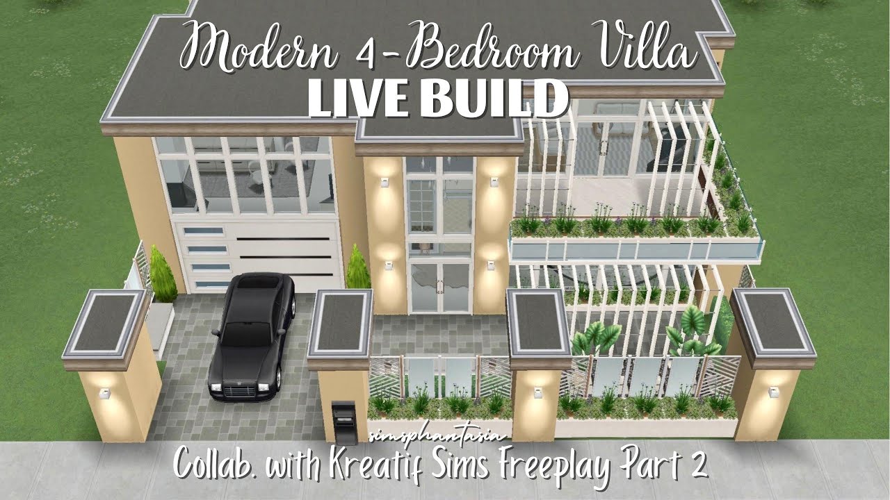 The Sims FreePlay ~ Modern 4-bedroom Villa | LIVE BUILD | Collab. with Kreatif Sims Freeplay Part 2