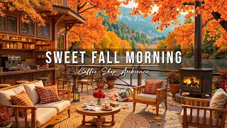 Sweet August Fall Morning 🍂 Ourdoor Coffee Shop Ambience ~ Relaxing Jazz Instrumental Music to Study