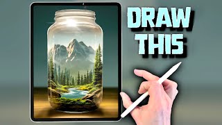 MOUNTAIN LANDSCAPE IN A JAR drawing tutorial  Procreate made easy