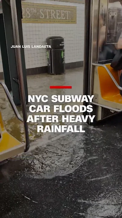 NYC subway car floods after heavy rainfall