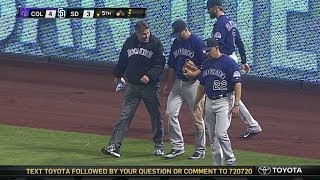 COL@SD: Cuddyer injures himself chasing down a ball