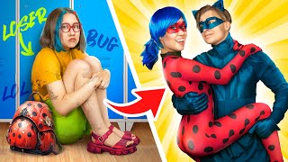 From Nerd To Ladybug \/ Extreme Beauty Makeover \/ How To Become a Superhero