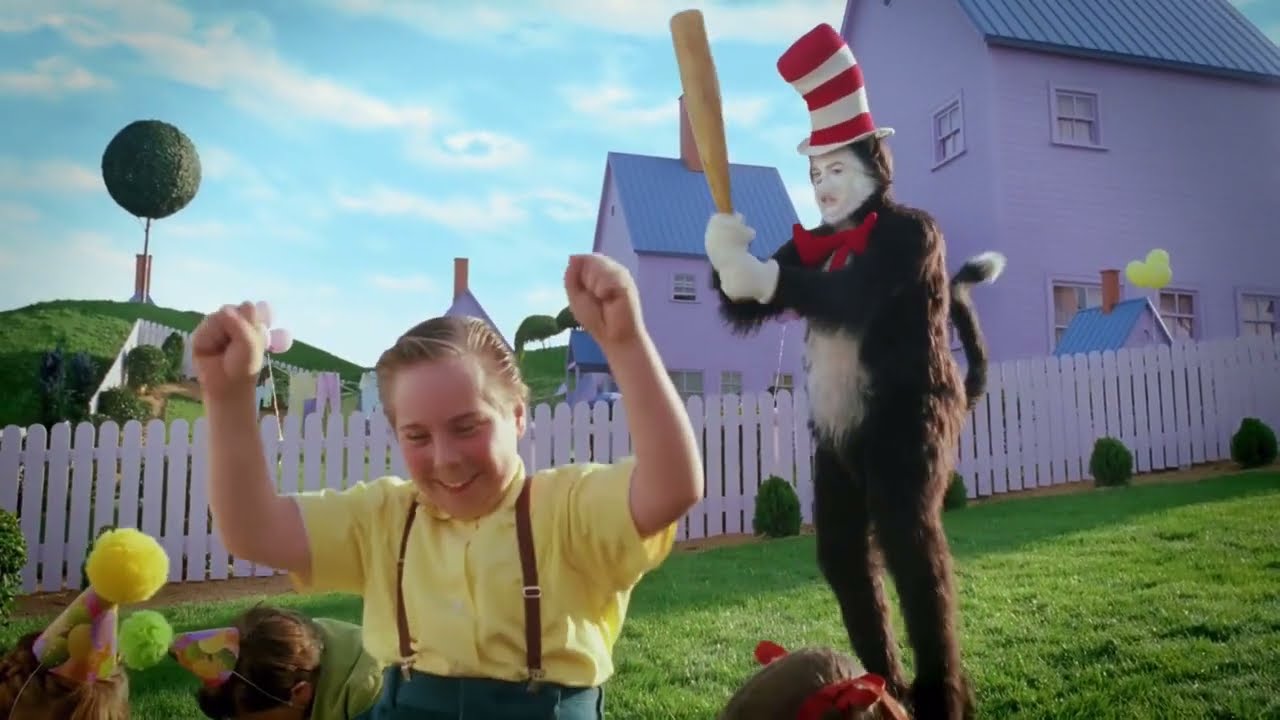 The Cat in the Hat - Cat knocks the Kid with a bat scene