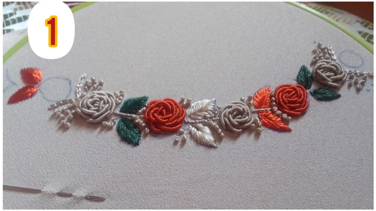 الجزء 1:طرز الرباطي باليد طريقة طرز وردة بالبريد الدويدات وجاتك صعيبة دخلي تفرجي وتبعي المراحل