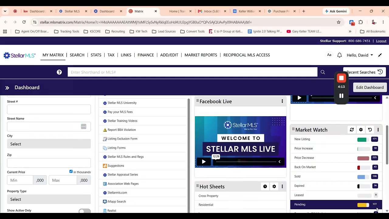 Stellar MLS Matrix MarketWatch Dashboard Tool