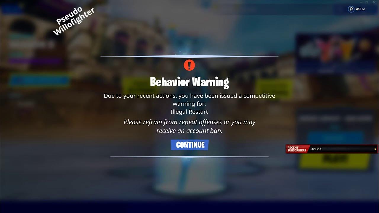 FORTNITE live FR Behavior Warning illegal restart (redémarrage