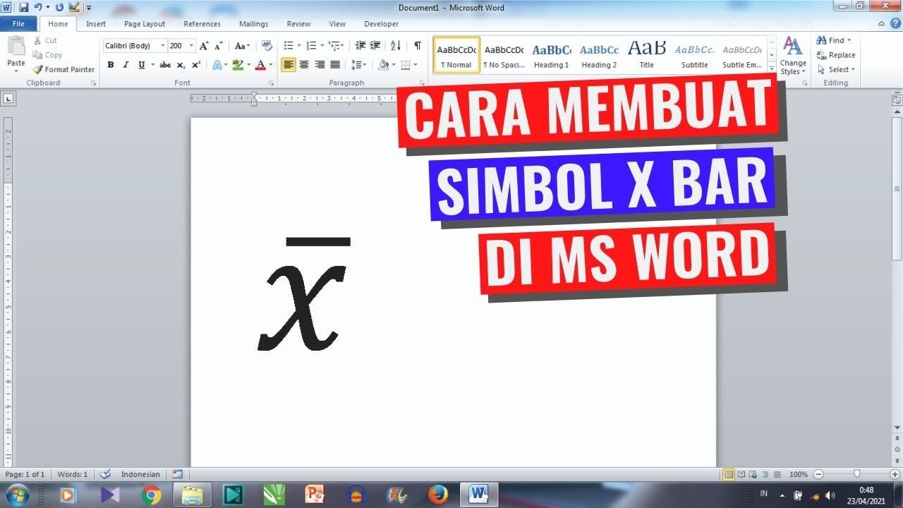 lambang x bar di word