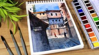 Loose Watercolor Painting of Cityscape