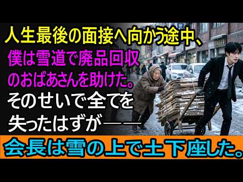 人生最後の面接へ向かう途中、僕は雪道で廃品回収のおばあさんを助けた。そのせいで全てを失ったはずが――会長は雪の上で土下座した。