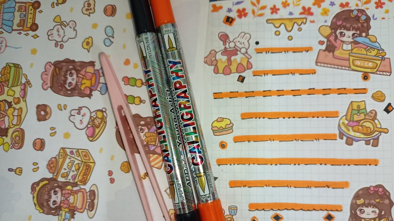 Let's make Orange Themed Kawaii Journal ideas.#kawaii #sticker #diy #journal #decor #asmr #creative 