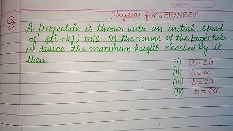 A projectile is thrown with an initial speed of (ai + bj) m/s  if the range of.. | jee mains physics