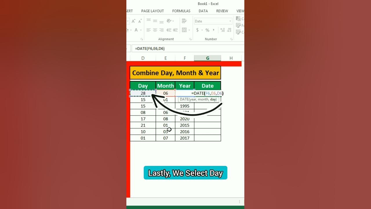 How to combine day month and year to make date in excel youtube