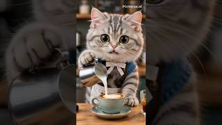 Cat barista making coffee with tiny paws😸☕️ #cat #shorts #youtube #viral #watchthis #youtubeshorts