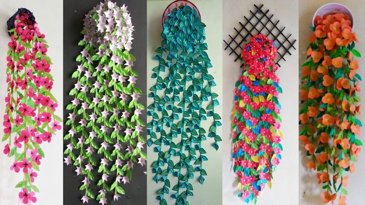 5 color paper flower wall hanging/5 beautiful paper flower wall hanging