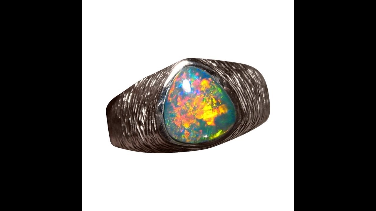 Mens Triangle Opal Ring 14k Gold | FlashOpal